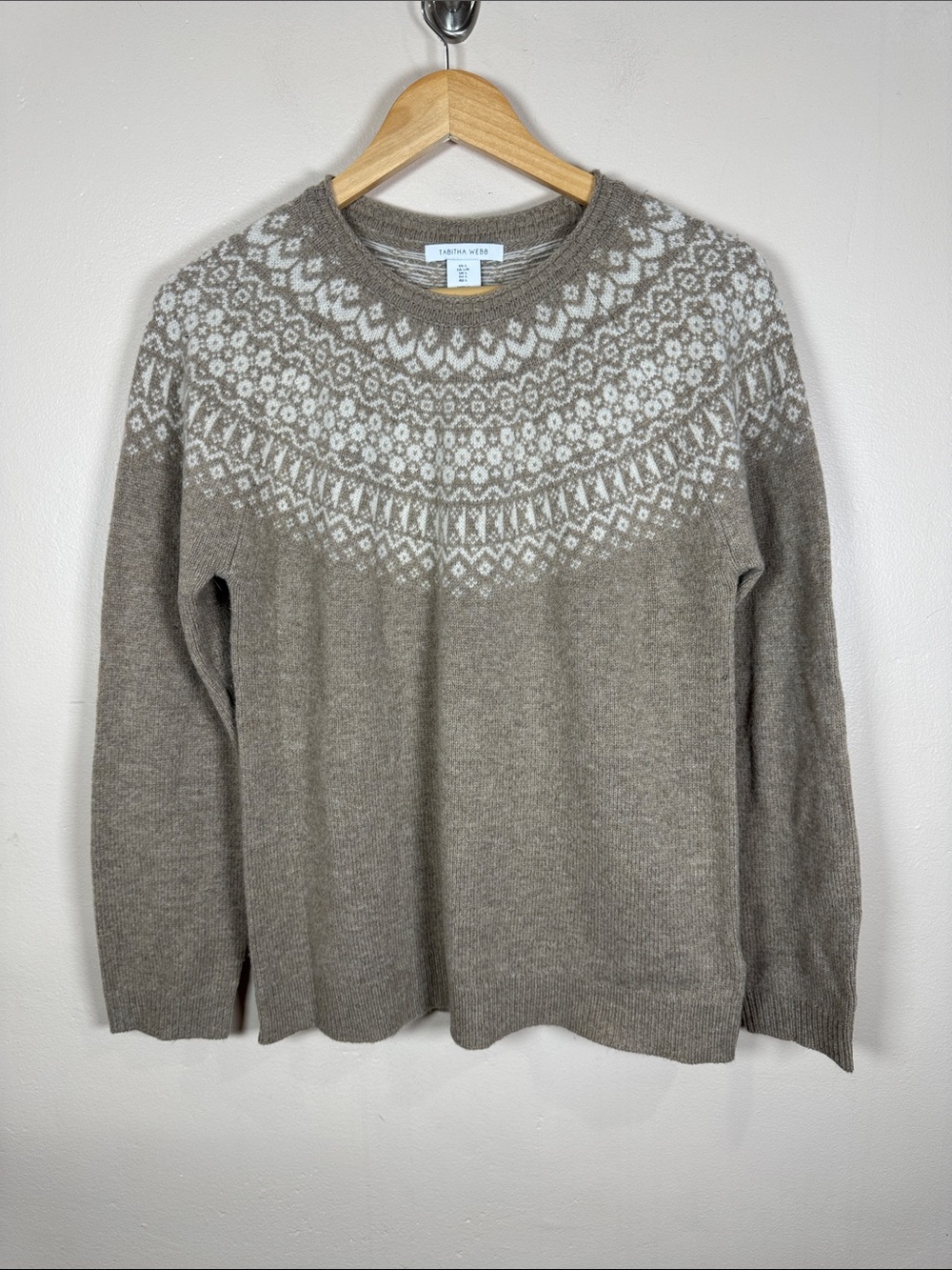 Tabitha Webb Womens Lambs Wool Blend Sweater Cream Fair Isle Yoke L Classic